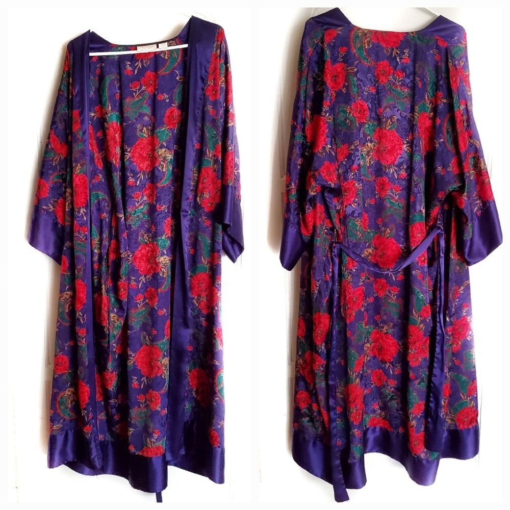 Vintage Victoria's Secret Gold Label Floral Paisley Purple Red Kimono Robe M/L